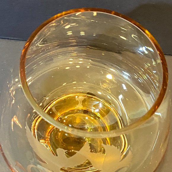 Vintage Amber Golden Anniversary Celebration Glass Bowl 50th Birds Etching - Picture 4 of 6